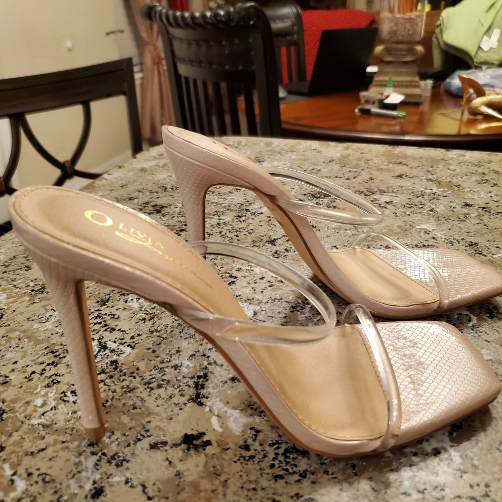 Faux Leather Open-Toe Stiletto Heels (runs small)